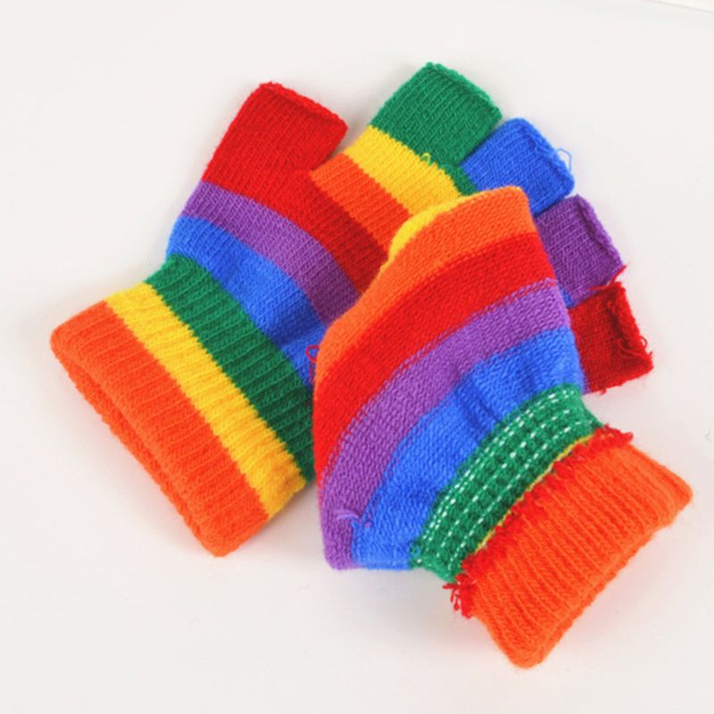 Aurafit Rainbow Striped Fingerless Gloves – Stylish Half