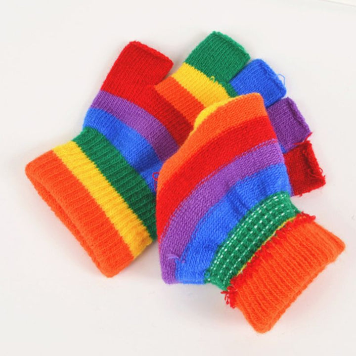 Aurafit Rainbow Striped Fingerless Gloves – Stylish Half