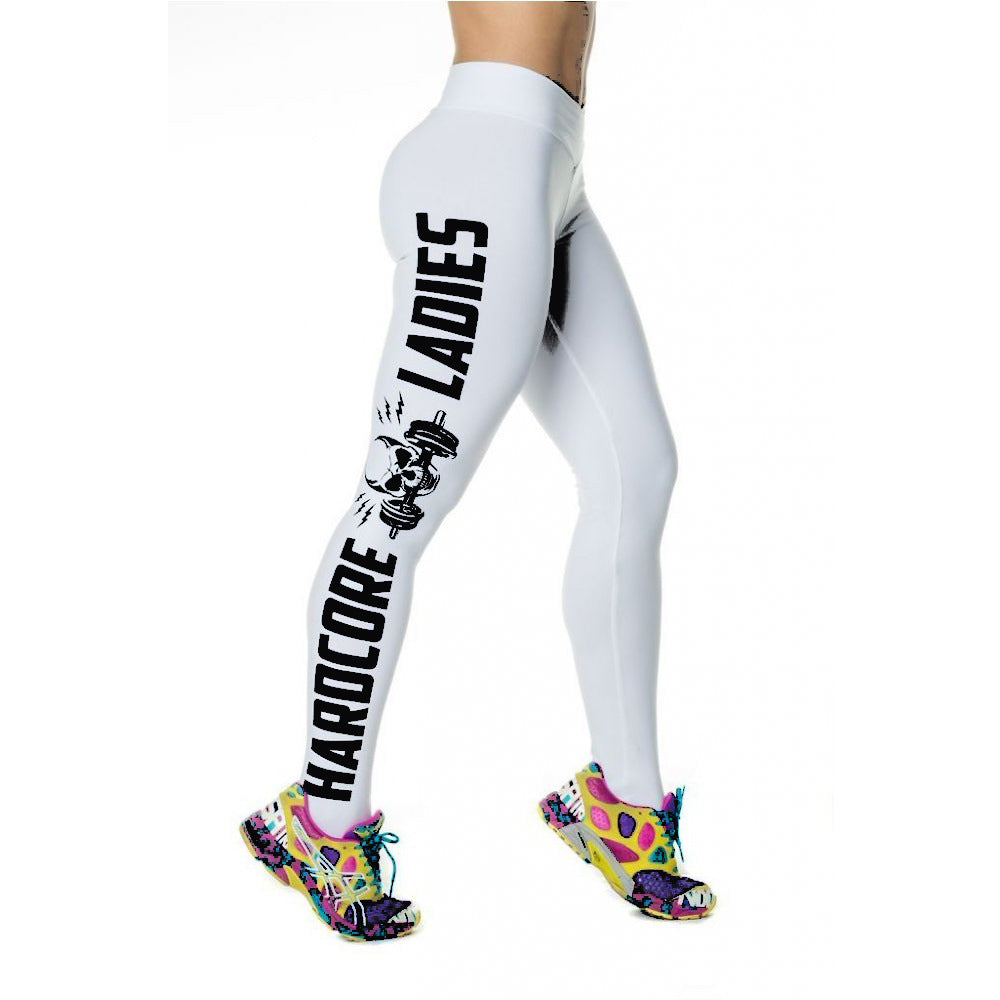 Leggings Aurafit Hardcore Ladies en color blanco, con diseño llamativo, ideales para entrenamiento y confort.