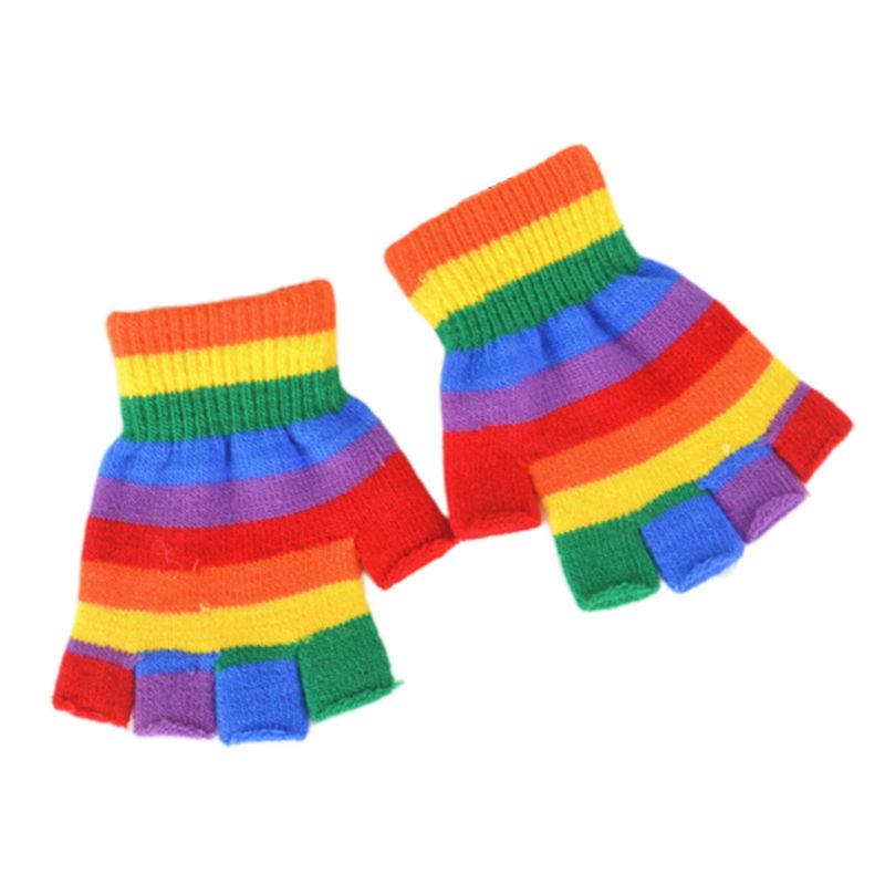 Aurafit Rainbow Striped Fingerless Gloves – Stylish Half