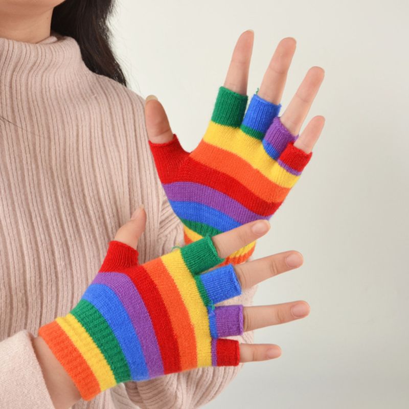 Aurafit Rainbow Striped Fingerless Gloves – Stylish Half
