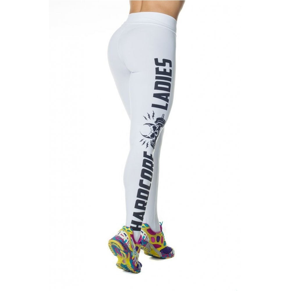 Leggings Aurafit Hardcore Ladies en color blanco, con diseño llamativo, ideales para entrenamiento y confort.