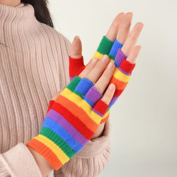 Aurafit Rainbow Striped Fingerless Gloves – Stylish Half