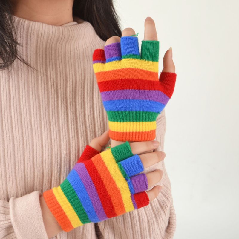 Aurafit Rainbow Striped Fingerless Gloves – Stylish Half